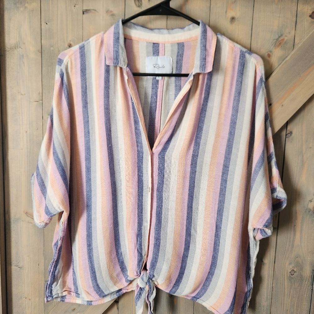 Rails Marley Top - Mandalay Stripe Linen Blend Bl… - image 2